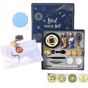 Wax Stempel Set (110 stuks Wax zegel kralen)- Wax Zegel Set - Zegellak - Sealing Wax - Wax Seal - Zegel Was - Zegel Stempel - Vintage Wax Stempelset met Verwijderbaar Koperen Handvat (17 stuks)-Vintage Stempels Enveloppen en Huwelijksuitnodigingen