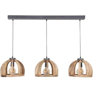 Dimehouse Madri Hanglamp - Industriëel - 3-lichts - Mangohout - Gebogen