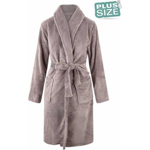 Grote maten badjas unisex - sjaalkraag badjas van fleece - Plus size - grijs 3XL/4XL