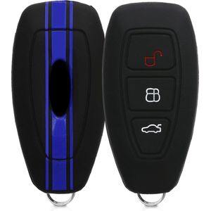 kwmobile autosleutel hoesje geschikt voor Ford 3-knops autosleutel Keyless Go - Autosleutel behuizing in blauw / zwart - Rallystrepen design