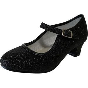 Spaanse Prinsessen schoenen zwart glitter maat 38 - binnenmaat 24 cm - dames - volwassenen - feest schoenen bruiloft