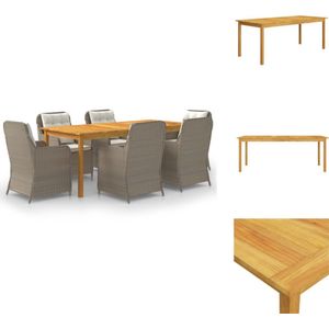 vidaXL Tuinset - Massief acaciahouten eettafel - Bruine stoelen met PE-rattan bekleding - Afmetingen tafel- 200x90x74 cm - Afmetingen stoel- 64x65x90 cm - Montage vereist - Inclusief 6 stoelen - zitkussens en rugkussens - Tuinset