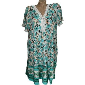 Dames katoenen jurk / tuniekjurk 6685 bloemenprint XL/XXL groen