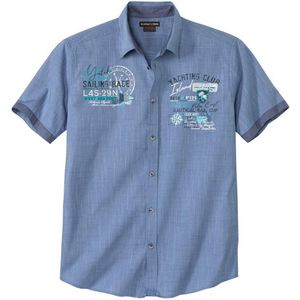 ATLAS FOR MEN - Blauw overhemd van gevlamd popeline - Heren - Verkrijgbaar in grote maten - XXL