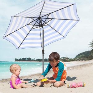 Parasol Ø 265 cm zonwering 8 parasolribben uv-bescherming UPF 50+ knikbaar zwengel blauw-wit gestreept - tuin balkon terras