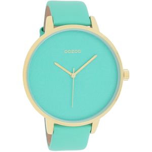 OOZOO Timepieces - Goudkleurige horloge met biscay groene leren band - C10573