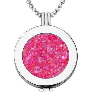 Quiges - Munthouder met Ketting en Munt 33mm Schelp Vlokjes Roze - Zilverkleurig - ERHS765