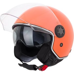 VINZ Pavia Scooter Helm met Zonnevizier / Jethelm / Brommer Helm / Motorhelm / Scooterhelm Retro / Snorfiets helm / Snorscooter helm - Geschikt Voor Helmplicht Blauw Kenteken - Oranje