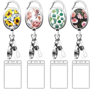 4 Stuks Design Uittrekbare Sleutelhangers met Karabijnhaak & Transparant Badgehouders - Clip Trekkoord Kaarthouder - Intrekbare Karabijnhaak Sleutelkoord - Afrolmechanisme voor Badges/Sleutels - Broekclip ID Pasjeshouder - Uitrolbare Keycord\Keykoord