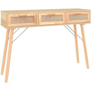 vidaXL - Wandtafel - 105x30x75 - cm - massief - grenenhout - en - natuurlijk - rattan