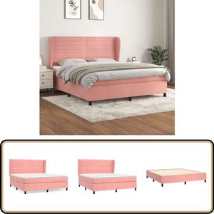 vidaXL Boxspring Fluweel - Roze - 180x200 cm Boxspringbed - Fluweel Bed - Roze Bed - Tweepersoonsbed - King Size Bed