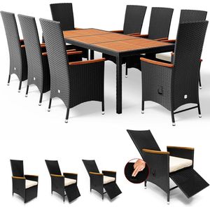 Casaria Polyrattan Tuinset - 8 Stoelen & Tafel 190x90cm – Zwart