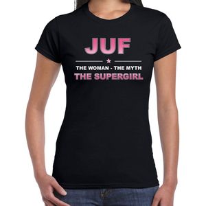 Juf the woman the myth the legend t-shirt voor dames - zwart - verjaardag - cadeau shirt / t-shirt - bedankje voor lerares / leerkacht / onderwijzeres L