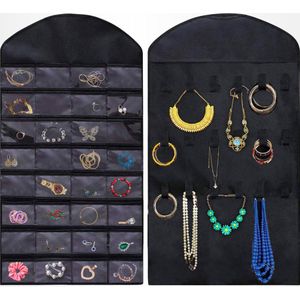 Aerend - Sieraden organizer - Dubbelzijdige hangende en doorzichtige Juwelenstandaard - Opbergaccessoires - Opbergtas boven de deur in zwart - Voor kettingen, oorbellen, zonnebrillen, ringen, Make-up