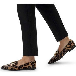 Manfield - Dames - Suède panter loafers met gouden chain - Maat 42