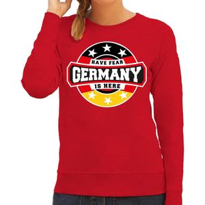 Have fear Germany is here sweater met sterren embleem in de kleuren van de Duitse vlag - rood - dames - Duitsland supporter / Duits elftal fan trui / EK / WK / kleding XL