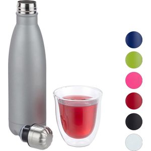 relaxdays Thermosfles - drinkfles - thermosbeker isolerend - isoleerfles - 0,5 liter zilver