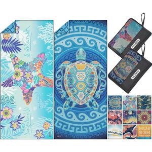 Lichtgewicht strandhanddoeken - 2 stuks - 180 x 81 cm - zandvrij - sneldrogend - absorberend - compact - groot formaat - zwembad camping strand - zeedieren