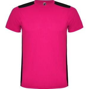 Zwart met Fuchsia roze kinder unisex sportshirt korte mouwen Detroit merk Roly 16 jaar 164-176