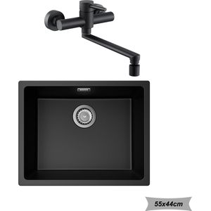 CECIPA max Spoelbakken Met Keukenkraan - Granieten Spoelbak Keuken 55x44cm - graniet spoelbak zwart - Enkele spoelbak - Spoelbakken met afdruip - Antraciet