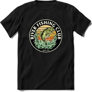 Fishing Club - Vissen T-Shirt | Beige | Grappig Verjaardag Vis Hobby Cadeau Shirt | Dames - Heren - Unisex | Tshirt Hengelsport Kleding Kado - Zwart - M