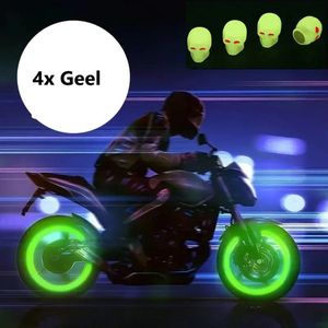 Ventieldoppen Glow In Dark I Ventieldop Auto I Doodshoofd I Ook Voor Motor, Fiets Scooter I Set van 4 I Geel