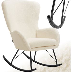 tectake® Swing Schommelstoel – Gestoffeerde Bouclé Fauteuil met Stalen Glijders en Extra Dik Zitkussen – Scandinavisch Design, Onderhoudsvriendelijk en Ergonomisch – creme/zwart