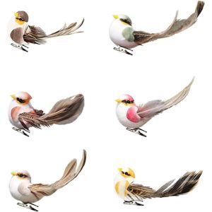 Kunstmatige Vogels 6 Stks Mini Vogel Decoratie Figuur Veer Vogel Model Veer Vogels Voor Miniatuur Tuin Takken Decoratie Kerstboom Binnenplaats Tuin Bruiloft Festival Decor.