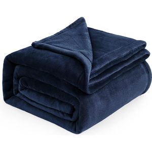 fleece deken voor bed en bank donkerblauw XXL 270x230cm, grote deken voor tweepersoonsbed super zachte donzige deken voor woonkamer en slaapkamer