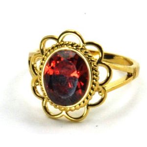 Ring Ruby Red Flower Vintage Style Goud | 18 karaat gouden plating | Messing | Buddha Ibiza
