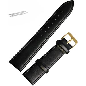 Fako® - Horlogebandje - Echt Leer - Soft - 20mm - Zwart/Goud