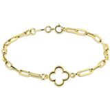 Lucardi Dames 14 Karaat geelgouden armband Paperclip met bloem - Armband - 14 Karaat Goud - Geelgoud - 19 cm