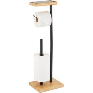 toiletrolhouder met plankje - reserverolhouder - bamboe - metaal - zwart