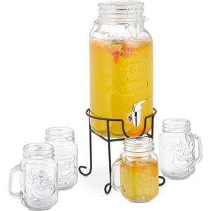 Relaxdays drankdispenser met glazen - 3,5 l - tapkraan - limonadetap glas - grote sapkan