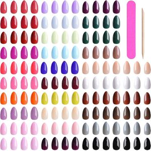 720 Stuks Korte Stiletto Kunstnagels Set - 30 Kleuren - Amandelvormige Kunstnagels met Vijl en Nagelstick - Volledige Dekking voor Dames en Meisjes