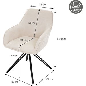 ML-Design eetkamerstoelen draaibaar set van 2, textiel geweven stof, crème, woonkamerstoel met armleuning/rugleuning, 360° draaibare stoel, gestoffeerde stoel met metalen poten, ergonomische fauteuil