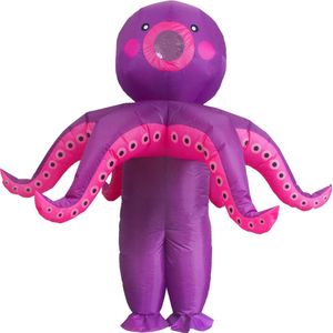 KIMU® Opblaas Kostuum Octopus Paars - Opblaasbaar Pak - Octopuspak Mascotte Opblaaspak - Opblaasbare Inktvis Vis Oceaan Zee Dames Heren Festival