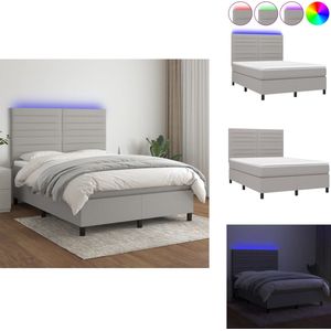 vidaXL Boxspring - Boxsprings - Bed - Slaapmeubel - Boxspring met matras en LED stof lichtgrijs 140x200 cm