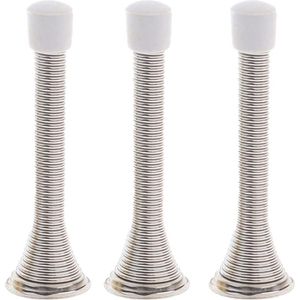 Deurstoppers buigbare veerstalen rubberen bumpertips schroeven basis - 3 stuks wandgemonteerde (geborsteld) .