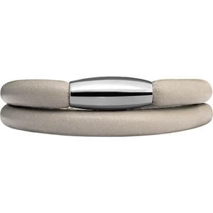 Quiges - Aanschuif Charm Bedel Wikkelarmband Enkelvoudig - RVS Magneetsluiting - Beige 40cm