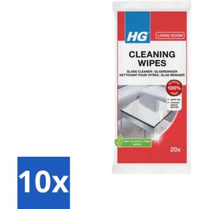 HG - Woonkamer - Glasreinigingsdoekjes - Reinigt Streeploos - 20 Doekjes - Bulkverpakking - 10 stuks