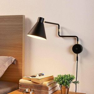 Lindby - LED wandlamp - 1licht - metaal - H: 35.5 cm - E14 - zwart, gepolijst messing - Inclusief lichtbron