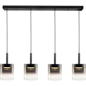 Moderne rechthoekige hanglamp Salerno | 4 lichts | transparant / zwart | glas | metaal | in hoogte verstelbaar tot 160 cm | eetkamer / eettafel lamp | modern / sfeervol design
