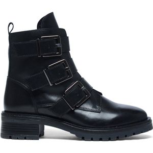 Manfield - Dames - Zwarte biker boots - Maat 36