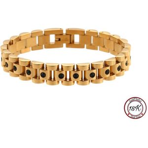 Soraro Presidente Stijl Armband | 18K Goldplated | Horlogeband Stijl | Goud kleurig | Staal | Groen | Armband Vrouwen | 10mm | Vrouwen Cadeautjes | Zirkonia | Pin Remover | Moederdag