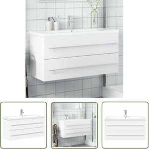 The Living Store Wastafelkast met ingebouwde wasbak wit - Wastafelkast - Badkamermeubel - Badkamerinrichting - Wastafel - Keramische Wastafel