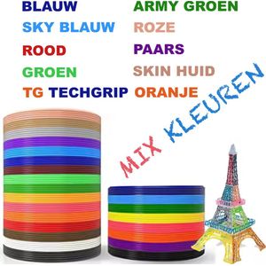 3D pen vullingen - PLA Filament - 10 kleuren Vulling - 30 meter - 1,75mm - Navulling 3D Pen Hervulling biologisch afbreekbaar PLA - Universeel Geschikt voor alle 3D pennen