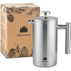 Groenenberg French Press gemaakt van roestvrij staal | 1 liter (5 kopjes) | Verkrijgbaar in 3 maten | Thermo koffiezetapparaat dubbelwandig geïsoleerd | Koffiepers incl. Vervangfilters & gebruiksaanwijzing | Koffiepers