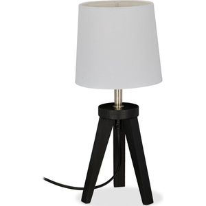 Relaxdays tafellamp tripod - ronde nachtkastlamp hout - schemerlamp E14 - vensterbank