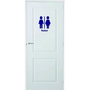 Deursticker Toilet - Donkerblauw - 39 x 50 cm - toilet raam en deur stickers - toilet